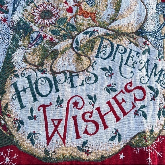 Whimsical Christmas Tapestry Throw Santa Hopes Dreams Wishes Red 68” x 46” GUC - Picture 5 of 6